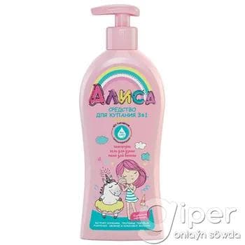 СВОБОДА "Алиса" çagalary suwa düşürmek üçin serişde 3-si 1-de şampun, duş geli, köpük "Ýertudanaly doňdurma" 350 ml