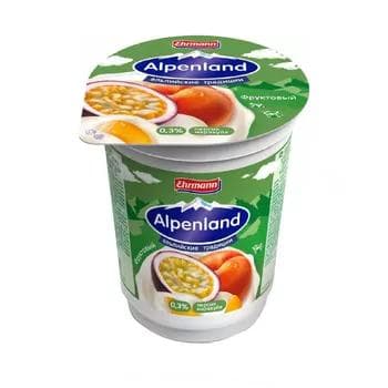 Ýogurt Alpenland şetdaly we marakuýýa 0,3%, 320 gr
