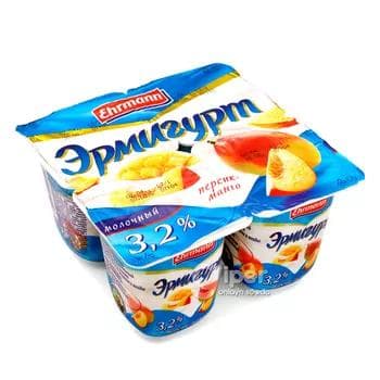 Ýogurt Эрмигурт Süýtli, şetdaly-mango 3,2%, 100 gr