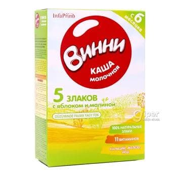 Süýtli şüle Винни 6 aýdan başlap, Alma we malina bilen 5 däne, 200 gr