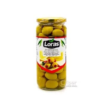 Зеленые оливки, фаршированные красным перцем  Loras "Green Olives Stuffed Pepper" 500 гр