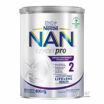 Çagalar üçin gury süýt garyndysy NAN 2 EXPERTpro gipoallergenly 6 aýdan, 800 gr