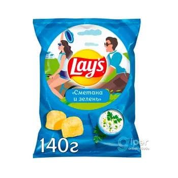 Ýeralmadan çipsi Lay's "Сметана и зелень" (Russiya), 140 gr
