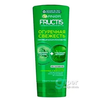 GARNIER Fructis Укрепляющий бальзам-ополаскиватель Огуречная свежесть Укрепляющий с витаминами и экстрактом Огурца для склонных к жирности волос, 387 мл