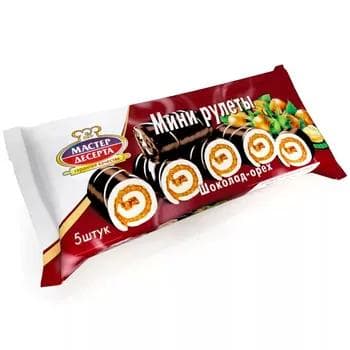 Mini keks ruletlar "Мастер Десерта" şokolad we hoz tagamly, 175 gr (5 sany)