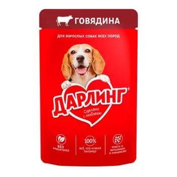 Корм влажный для взрослых собак "Дарлинг" с говядиной в подливе, 75 г