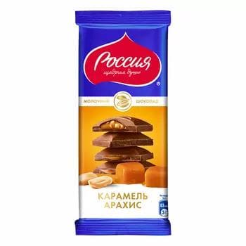 Шоколад молочный Nestle "Россия" карамель-арахис, 82 гр