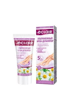 Ultra ýumşak krem-depilýator "Eclair" çopantelpek ekstratkly we ýaglara baýlaşdyryldy, 75 ml