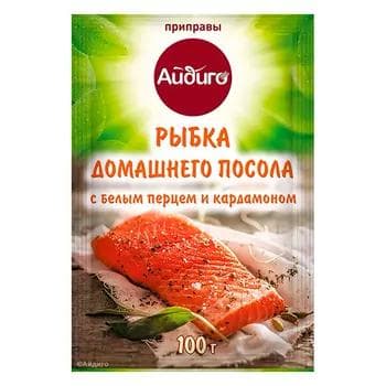 Priprawa "Айдиго" öýde duzlanan balyk, ak burç we kardamonly, 100 gr