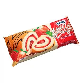 Бисквитные рулет Kovis "Swiss Roll" с клубничным джемом, 175 г