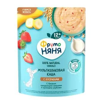 Çagalar üçin multizlakly şüle "ФрутоНяня" bölejikli, banan, mekgejöwen hlopýa we ýertudana bölejikleri, 200 gr