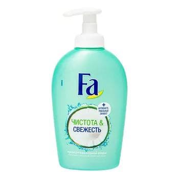 Antibakterial suwuk sabyn Fa "Arassaçylyk we Täzelik" kokos suwy ysly, 250 ml