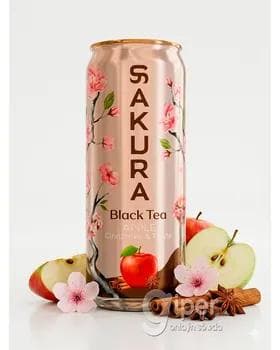 Sowuk gara çaý "Sakura"  gyzyl alma we korisa tagamly, 450 ml
