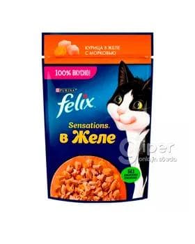 Pişikler üçin iýmit Felix Sensations towuk eti jelede käşirli 85 gr