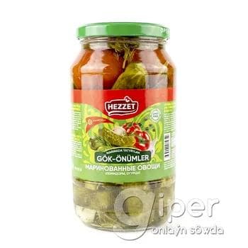 Marinada ýatyrylan gök-önümler (pomidor, hyýar) "HEZZET" 1 lt