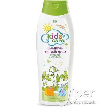 Çagalar üçin şampun we duş geli Iris Cosmetic "Kids Care" çereda we şalfeý bilen 400 ml