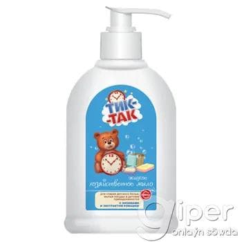 Çaga eşiklerini we gap-gaçlary ýuwmak üçin niýetlenen, fermentli we çamomila ekstraktly suwuk hojalyk sabyny "Тик-Так" 470 ml