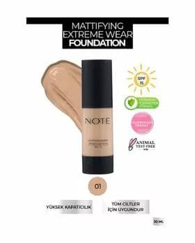 Matowyý ton beriji esas  NOTE MATTIFYING EXTREME WEAR FOUNDATION 30 ml, ton 01 (Beige)