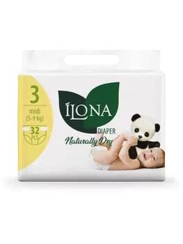 "Ilona Naturally Dry Midi çagalar üçin pampers (3-nji ölçeg, 5-9 kg), 32 sany"