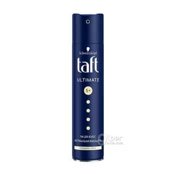 Taft saç üçin lak "Ultimate 5+", ekstra-güýçli fiksirleme, 250 ml