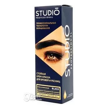 Studio Professional gaşlar we kirpikler üçin uzak wagt durujy krem-boýag, gara, 50 ml
