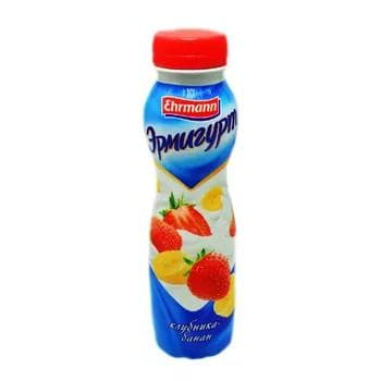 Içilýän ýogurt Эрмигурт klubnika we banan 1,2%, 290 gr