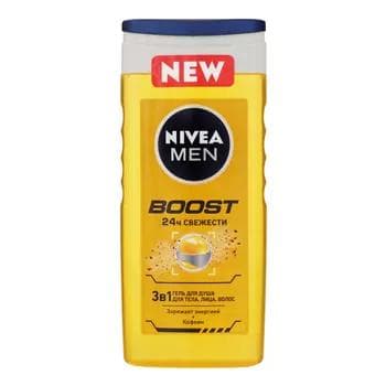 Duş geli Nivea Men "Boost" beden, ýüz, saç üçin, 250 ml