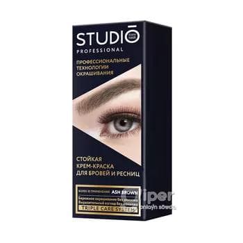Studio Professional gaşlar we kirpikler üçin uzak wagt durujy krem-boýag, kül-goňur 80 ml