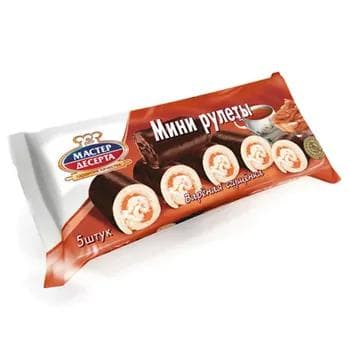 Mini keks ruletlar "Мастер Десерта" goýaldylan süýt tagamly, 175 gr (5 sany)