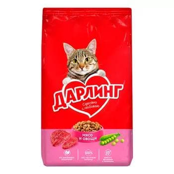 Uly ýaşly pişikler üçin gury iýmit "Дарлинг" etli we gök önümli, 1,75 kg