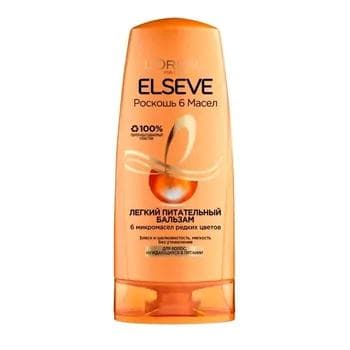 Saçlara ideg etmek üçin balzam "L'Oreal Elseve" 6 ýaglaryň ajaýyplygy iýmitlendiriji, 400 ml