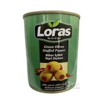 Loras "Green Olives Stuffed with Red Papper" dänesiz ýaşyl zeýtun içi gyzyl burçly 340 gr