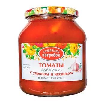 Marinadlanan pomidorlar Валдайский Погребок "Кубанские" ukroply we sarymsakly, 720 ml