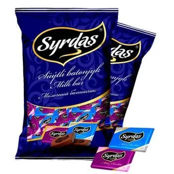 Çekimli süýtli batonçik Doganlar Ýyldyzy "Syrdaş" assorti, 250 gr (dörtburç)