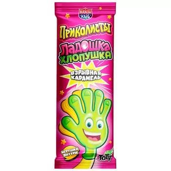 Partlaýjy karamel Канди Клаб "Приколисты. Ладошка Хлопушка" oýunjakly we tatuly, 1 gr