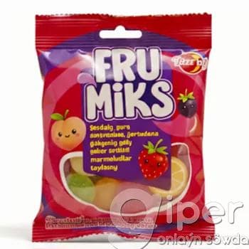 Täze Aý "Frumiks" şetdaly, gara smorodina,ýertudana tagamly şeker örtükli marmeladlar toplumy 45 gr