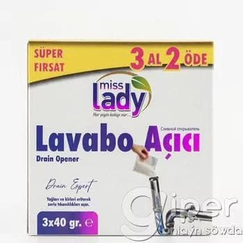 Turbalaryň dykynlaryny aýyrmak üçin serişde Miss Lady "Drain Opener" 3x40 gr