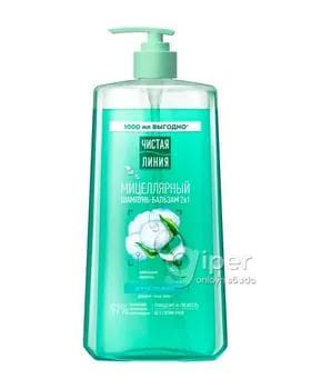 Şampun balzam 2x1 Чистая Линия "Хлопковое молочко" ähli görnüşli saçlar üçin, 1000 ml