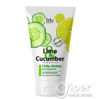 Ýüz ýuwmak üçin çyglandyryjy gel-köpük Iris Cosmetic "Lime & Cucumber" 150 ml