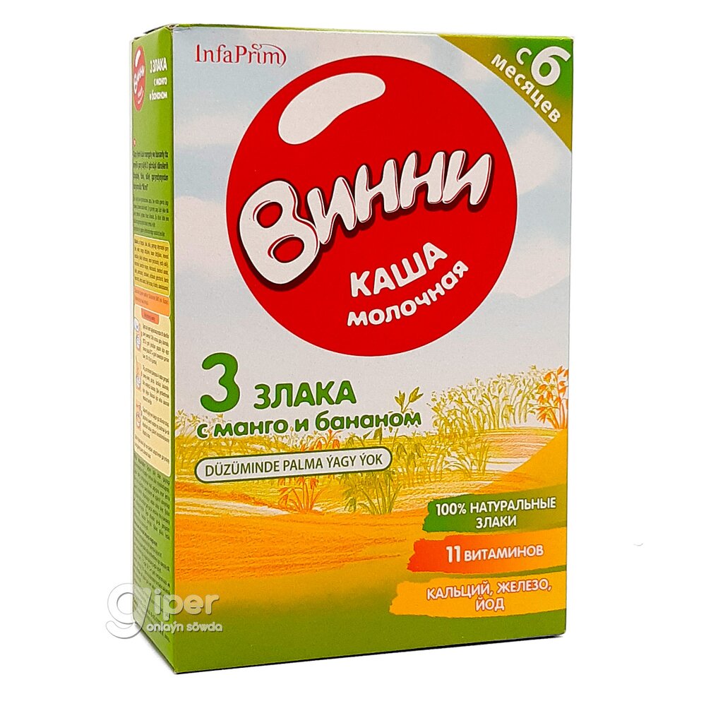 Каша молочная Винни с 6 мес. 3 злака с манго и бананом, 200 г от 0 ТМТ
